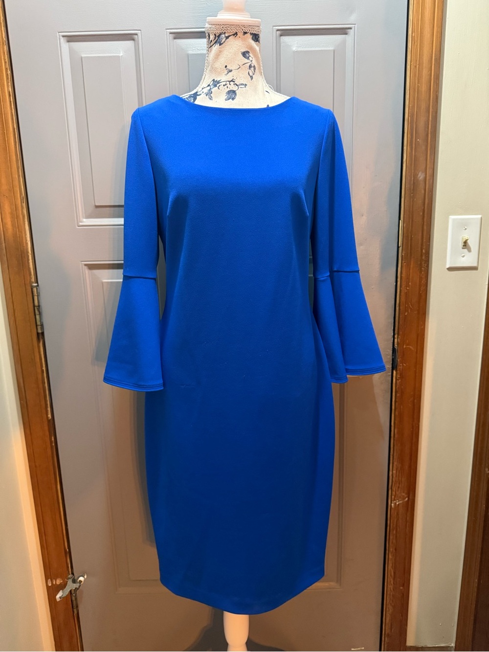 Calvin Klein Royal Blue Bell-Sleeve Midi Dress (8 petite)